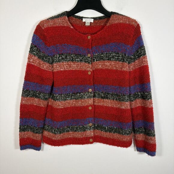 Christopher & Banks Sweater Medium Striped Cottagecore Cardigan Mohair Vintage - Picture 4 of 6